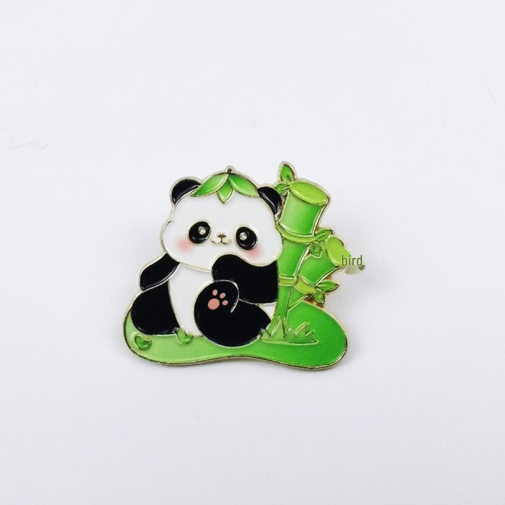 Personalized Cartoon Panda Brooch: Cute Green Bamboo Alloy Pin for Backpack & Clothing Decoration