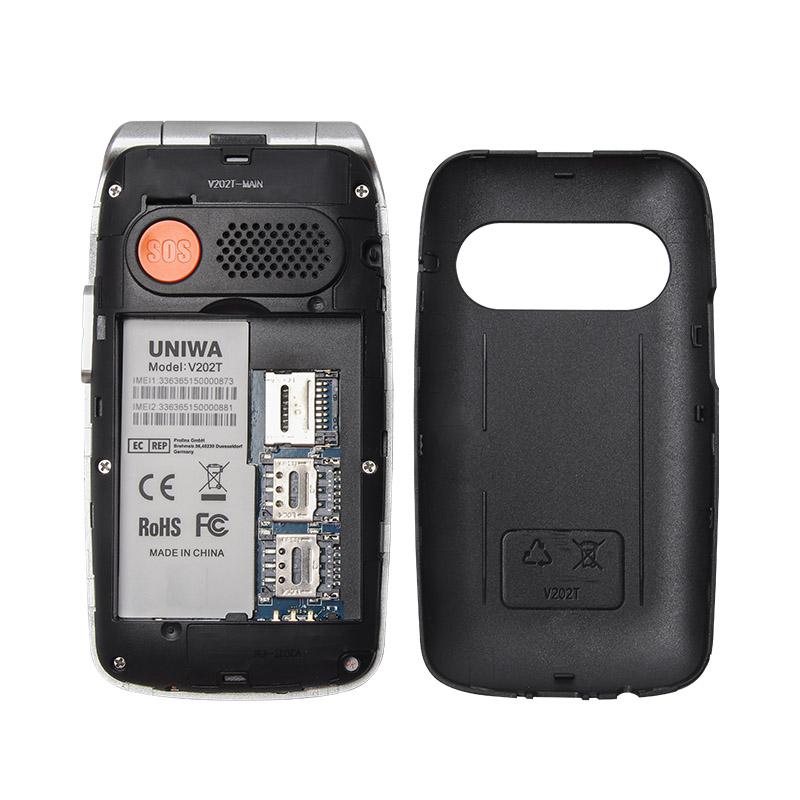 V202T Dual Screen Flip Phone Large Buttons 1450mAh Emergency Call Flashlight Dual SIM Card Bluetooth 4G Mobile Phone
