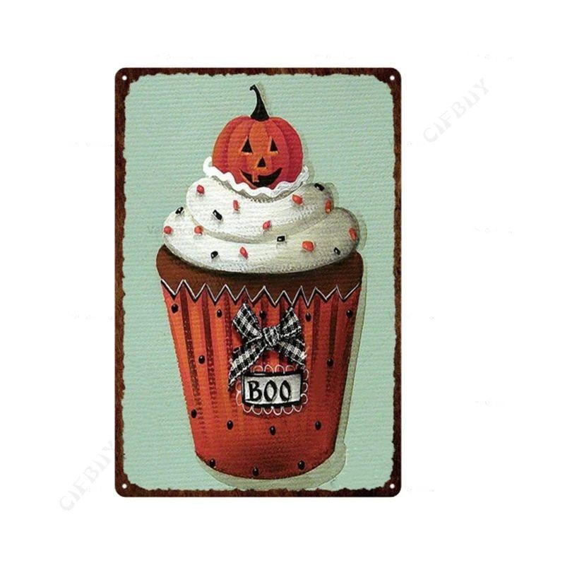 Halloween Metal Sign with Pumpkins, Fall Decor 20x30 Cm