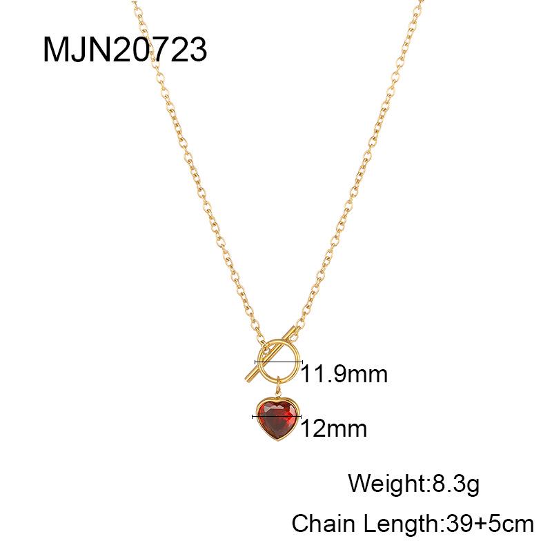 

Европейское и американское минималистичное ретро ожерелье с подвеской в виде персикового сердца, красным цирконом и OT-застежкой на цепочке из нержавеющей стали 100% Titanium Steel золотой