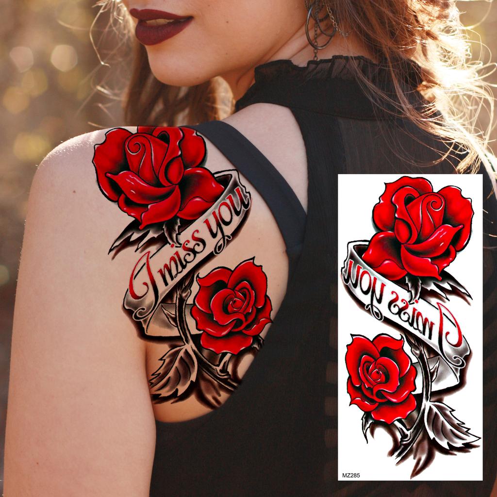 1 Sheet Black Flower Temporary Tattoos For Women Girls Realistic Fake Flora Floral Peony Tattoo Sticker Body Art Painting Decal