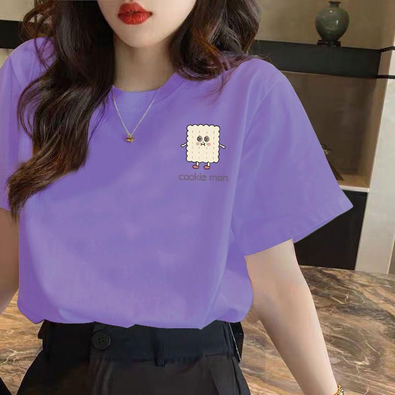 HNXC White Short-sleeved T-shirt for Women, Summer Loose Printed T-shirt for Ladies