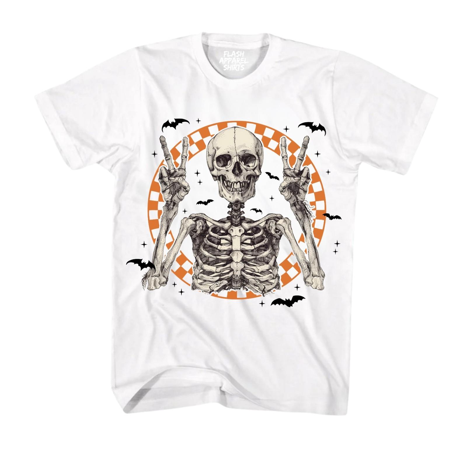 Halloween Shirt Vintage Retro Skeleton Peace Spooky Scary Costume Novelty TShirt S разноцветный