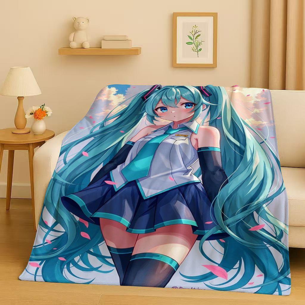 Manta de Franela Kawaii 3D de M MIKU, Dibujo Animado Musical para Niña, Manta de Felpa Ultra Suave y Cálida para Hogar, Dormitorio, Cama, Sofá, Regalo para Niños