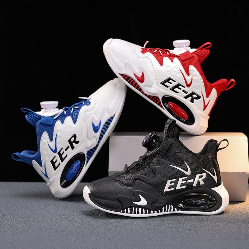 Rotating Student Children 2025 Basketball Shoes Medium Older Boys Button Spring and Autumn Sports Shoes New Trendy Men's Children's Shoes