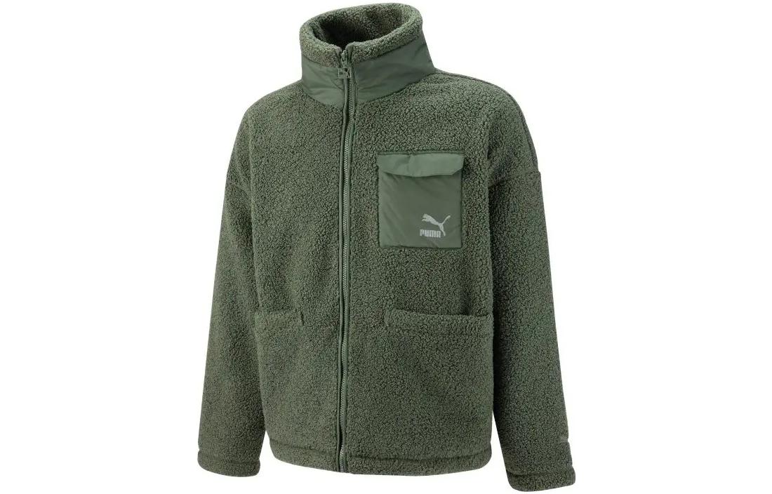 PUMA Velvet Jackets Unisex Green Stand Collar Thickened And Fleece Lined 539570-64 XL
