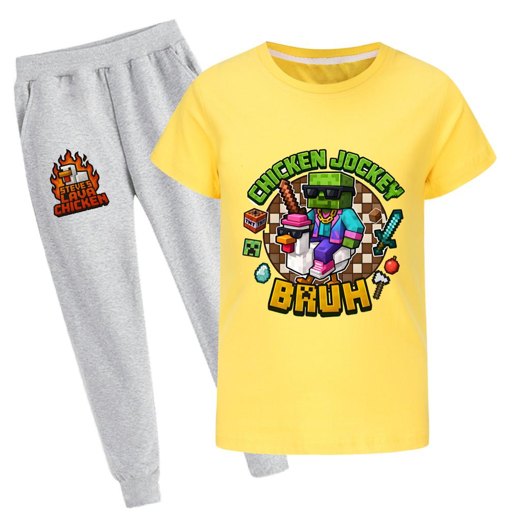 Chicken jockey summer short-sleeved T-shirt and pants suit for middle and large children 4519
