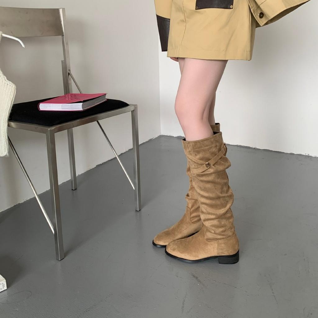 2025 Autumn and Winter New Round Head Thick Heel Soft Sole Thin Boots But Knee Knight Women's Boots