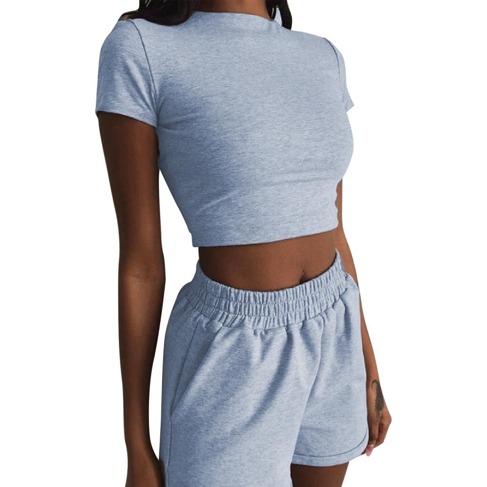 2026 New Women's Casual Suit Short-sleeved High-waist Cropped Shorts Suit Sports Two-piece Suit