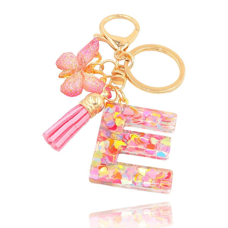 Pink Letter Keychain Heart Sequin Butterfly Tassel Keychain Epoxy Pendant Accessory For Women