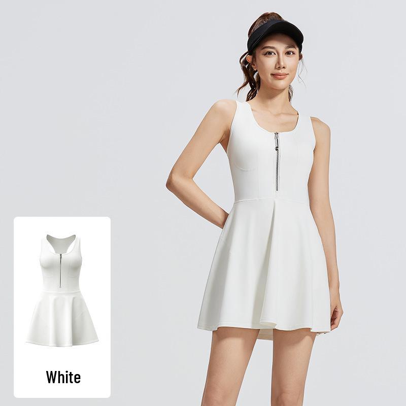 Women's Anti-Exposure Zipper Sports Dress - One-Piece Bra-Free for Running & Outdoor Fitness