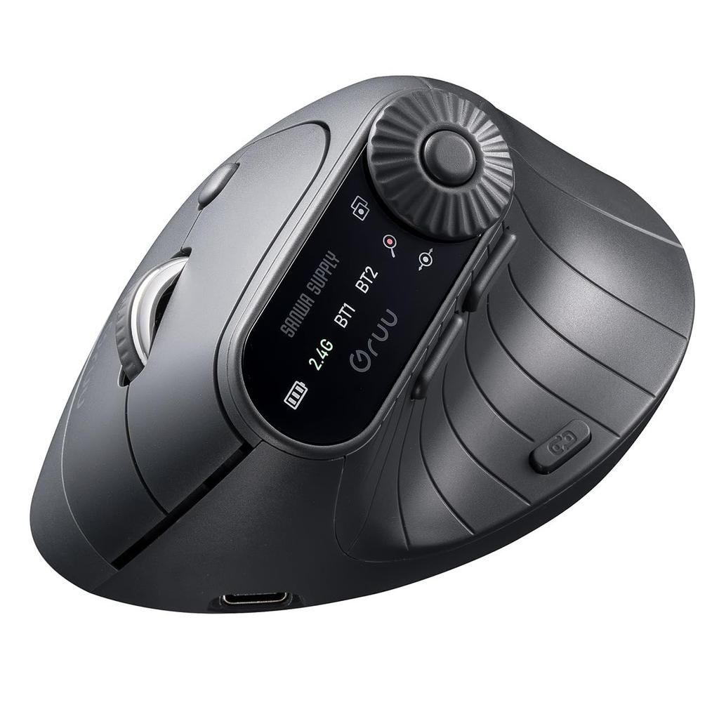 Sanwa Direct Ergonomic Mouse 5 Buttons 3 Function Dial Operation Bluetooth Wireless Rechargeable Horizontal Scrolling Mouse Multi-Function /