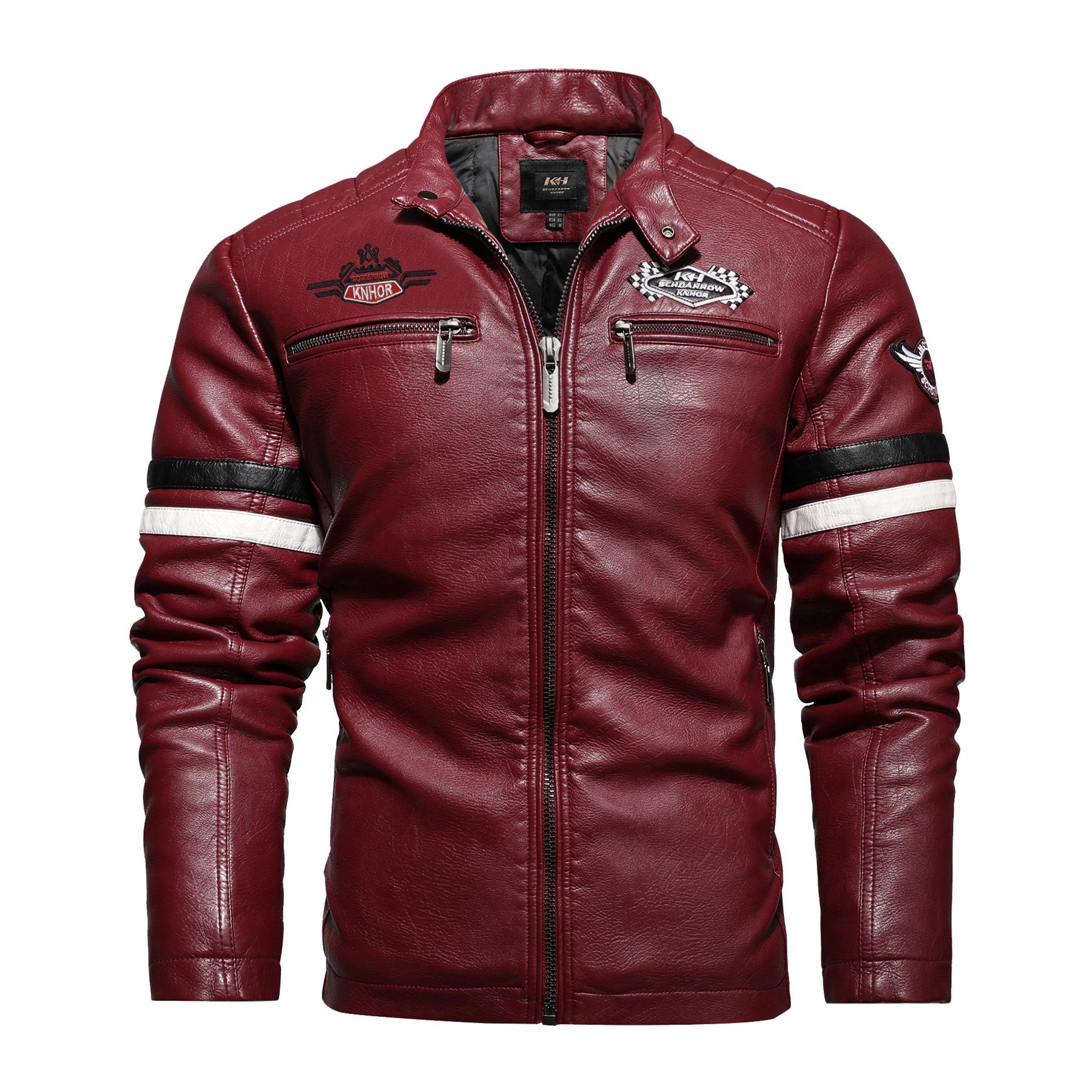 

New Men s Leather Clothes Machine : Men s Fashion Embroidery Colored Leather Jacket And Men s Coat XXL червоний