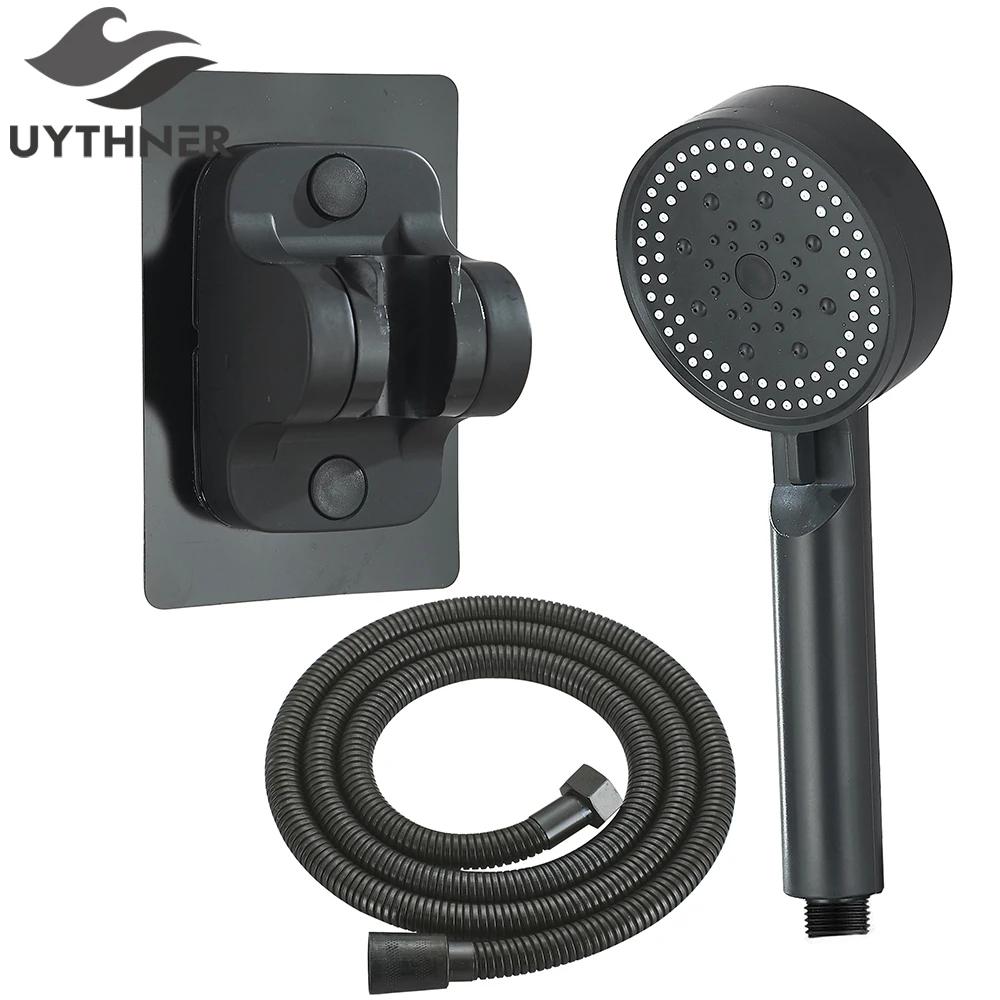Black Water Saving Shower Head 5 Modes Adjustable High Pressure Shower Handheld Head Handshower Head Plastic Bracket 150cm Hose