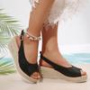 Fashion Sexy Black Peep Toe Sandals Women 2025 Summer Wedge Heels Back Strap Shoes Women Casual Hemp Sole Beach Sandals Plus Size 43