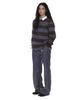 PARTIMENTO WOMEN Wide Stripe Long Sleeve Polo Tee_Brown