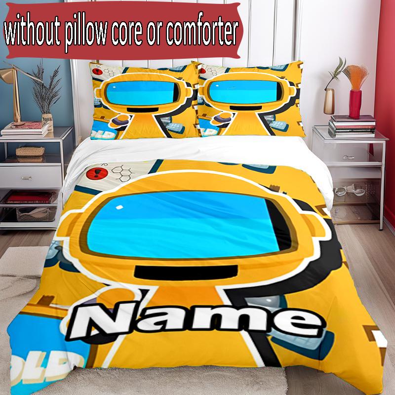 3pcs Duvet Cover Set (1*Duvet Cover + 2*Pillowcase, Without Core), Custom Name Cosmic Bot Crew Pattern Bedding Set, Home Bedroom Decor Gift