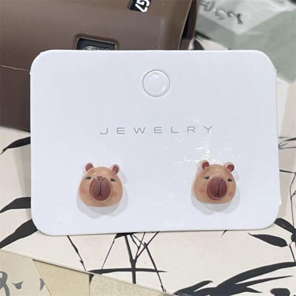 Cartoon Mini Ear Studs Transparent Capybara Stud Earring Retro Carnival