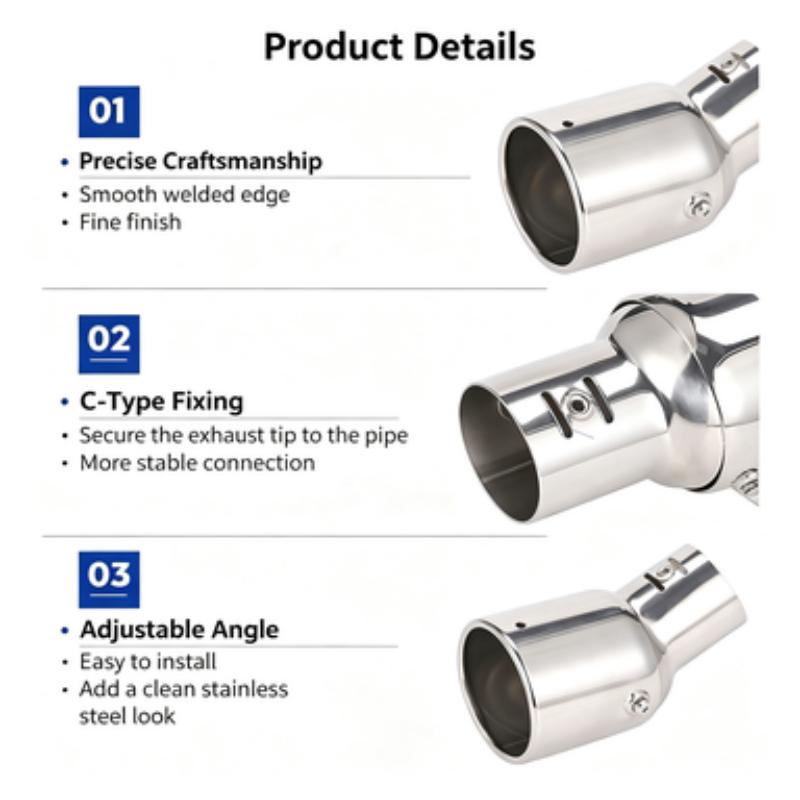 Exhaust Tip Tailpipe Stainless Steel Round Angle Adjustable K285 76mm