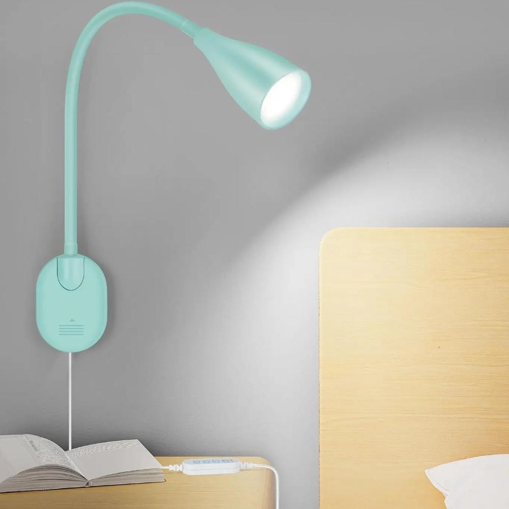 LED Flexible Gooseneck Wall-Mounted Reading Lamp, Dimmable & 3 Color Temperature Book Light for Desk or Bedside, Study Light