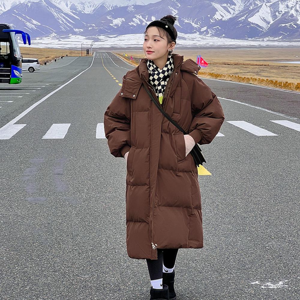 Women's Long Winter Down-Cotton Padded Jacket – Over-the-Knee Padded Coat, Thickened Mid-Length Jacket  Loose Bread-Style Quilted Jacket