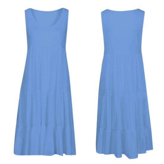 Plus Size Casual Women Summer Beach Solid Color Sleeveless Loose Midi Dress