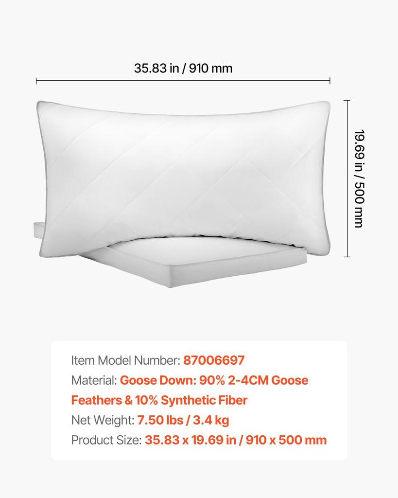 Bed Pillows for Sleeping, Set of 2, King Size Luxury Quality Hotel Pillows with Original Down Alternative Filling, Supportive and Fluffy, Bedding for