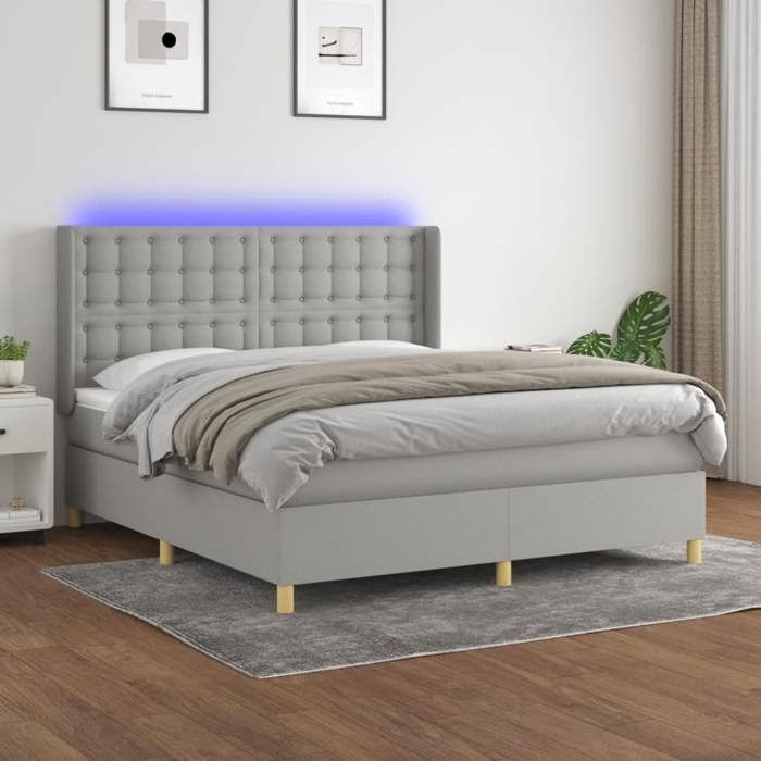 VidaXL Sommier à Lattes de Lit avec Matelas et LED, Lit Rembourré, Lit Double, Lit Adulte de Chambre à Coucher Intérieur, 3139205
