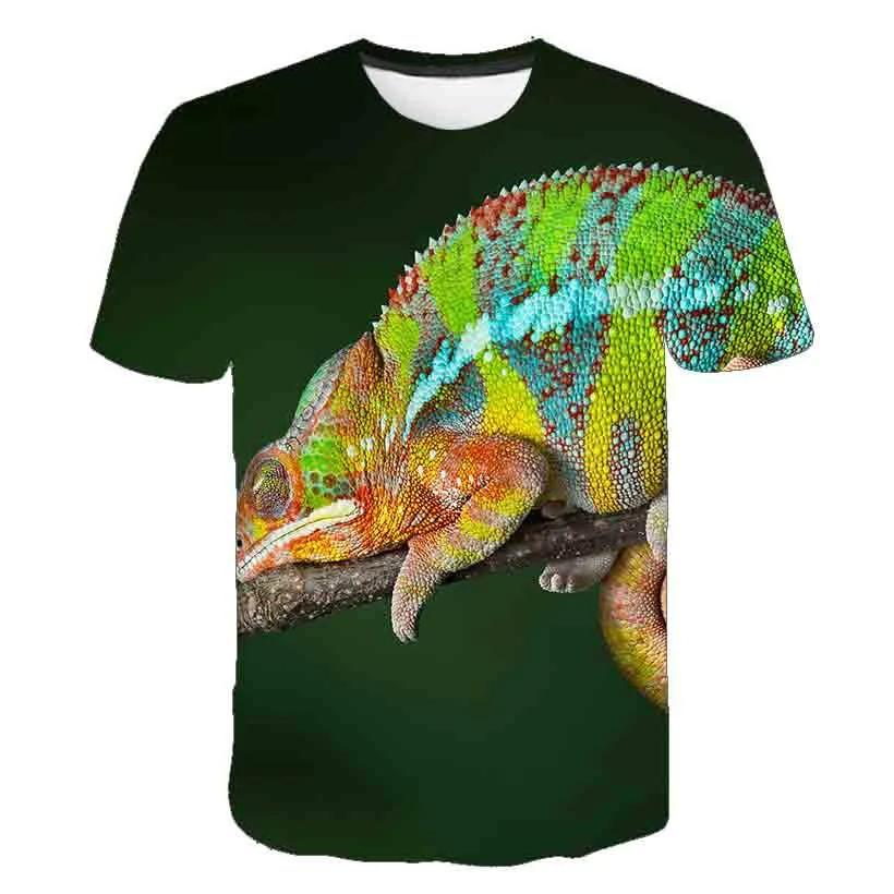 Summer Hot Selling Reptile Lizard Pattern Printed T-shirt Fashion Chameleon Plus Size Hip-Hop Street O-Neck Casual Top