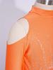 Girls Latin Dance Tops Tassels Long Sleeves Back Invisible Zipper Shiny Rhinestones Crop Top