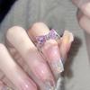 Love Pink Bow Open Ring Women's Pink Diamond Zircon French Exquisite Slightly Inlaid Sweet Girlfriend Ring