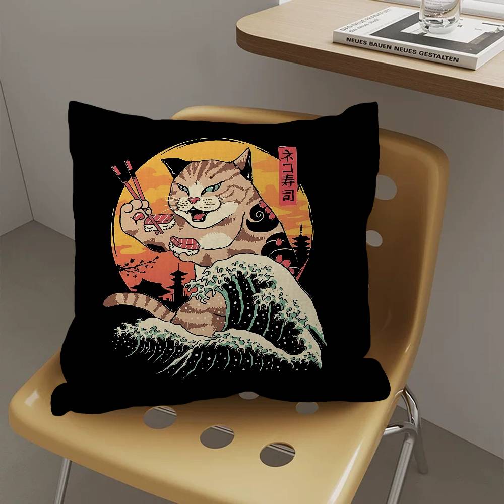 Japanese Wave Art Pillowcase Toon Gift Cushion Cover Bedroom Home Sofa Chair Seat Decor Pillow Case