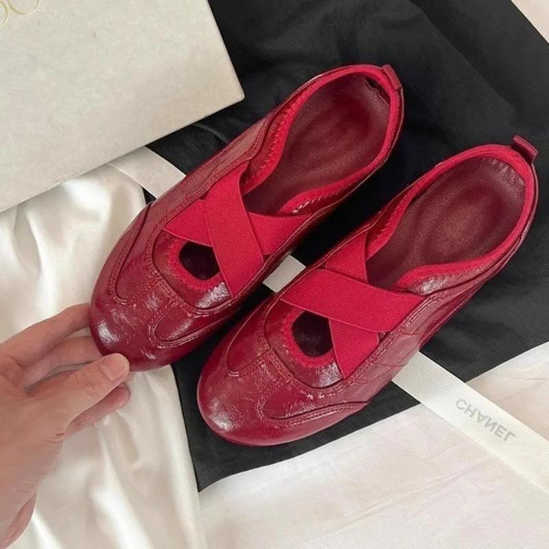 

Fashion Ladies Shoes 2025 Fashion Elastic Band Women s High Heels New Shallow Ballet Flats Brand Round Toe Best Seller Mary Jane Shoes 35 красный