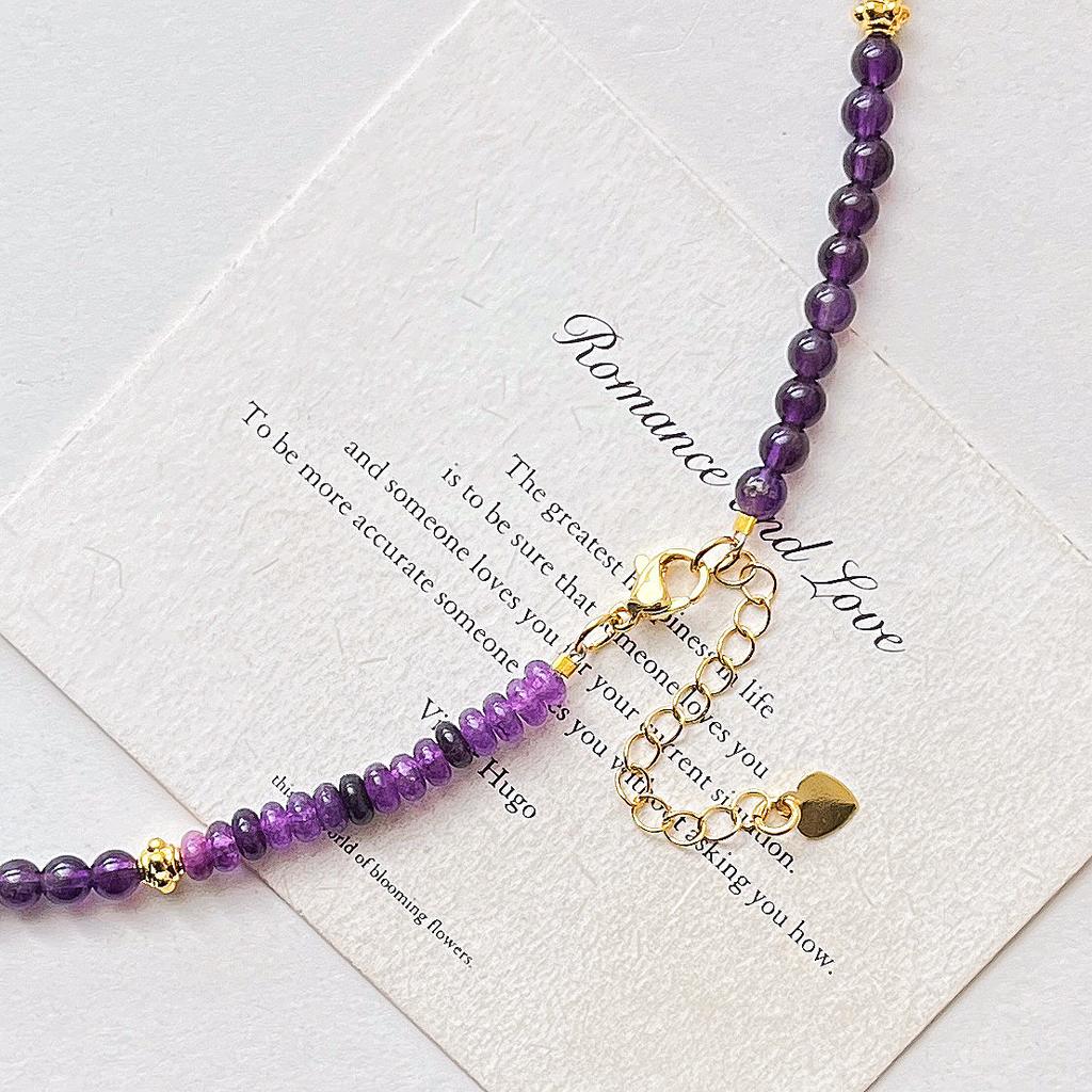 Vintage High Quality Purple Quartzite Natural Royal Amethyst Design Sense Necklace Collarbone Chain Women