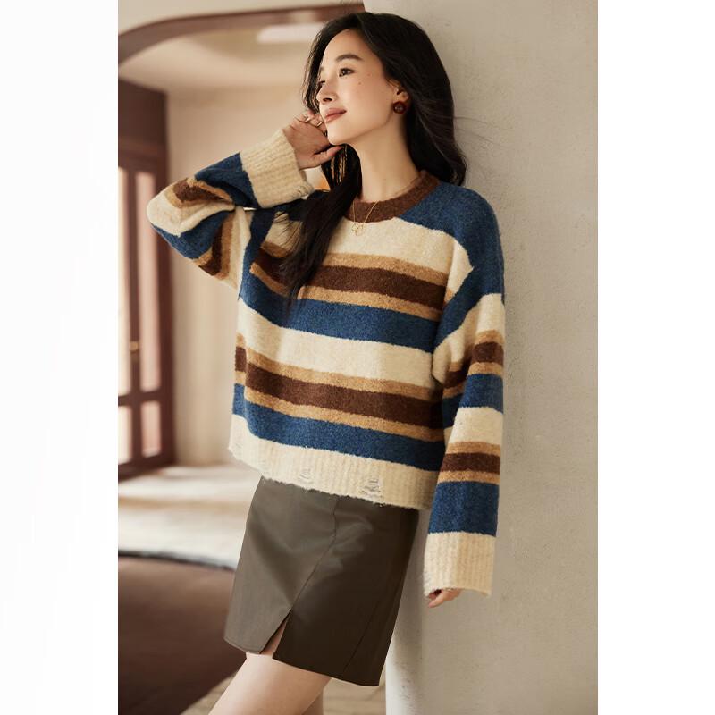 VICTORIA&VERA Women's Striped Loose-Fit Knit Sweater
