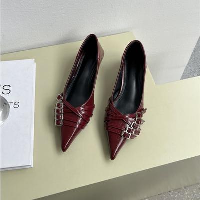 Scarpe da donna alla moda per la primavera e l'autunno, con tacco basso a punta, fibbia con cintura, leggere, antiscivolo, ballerine, eleganti tacchi alti