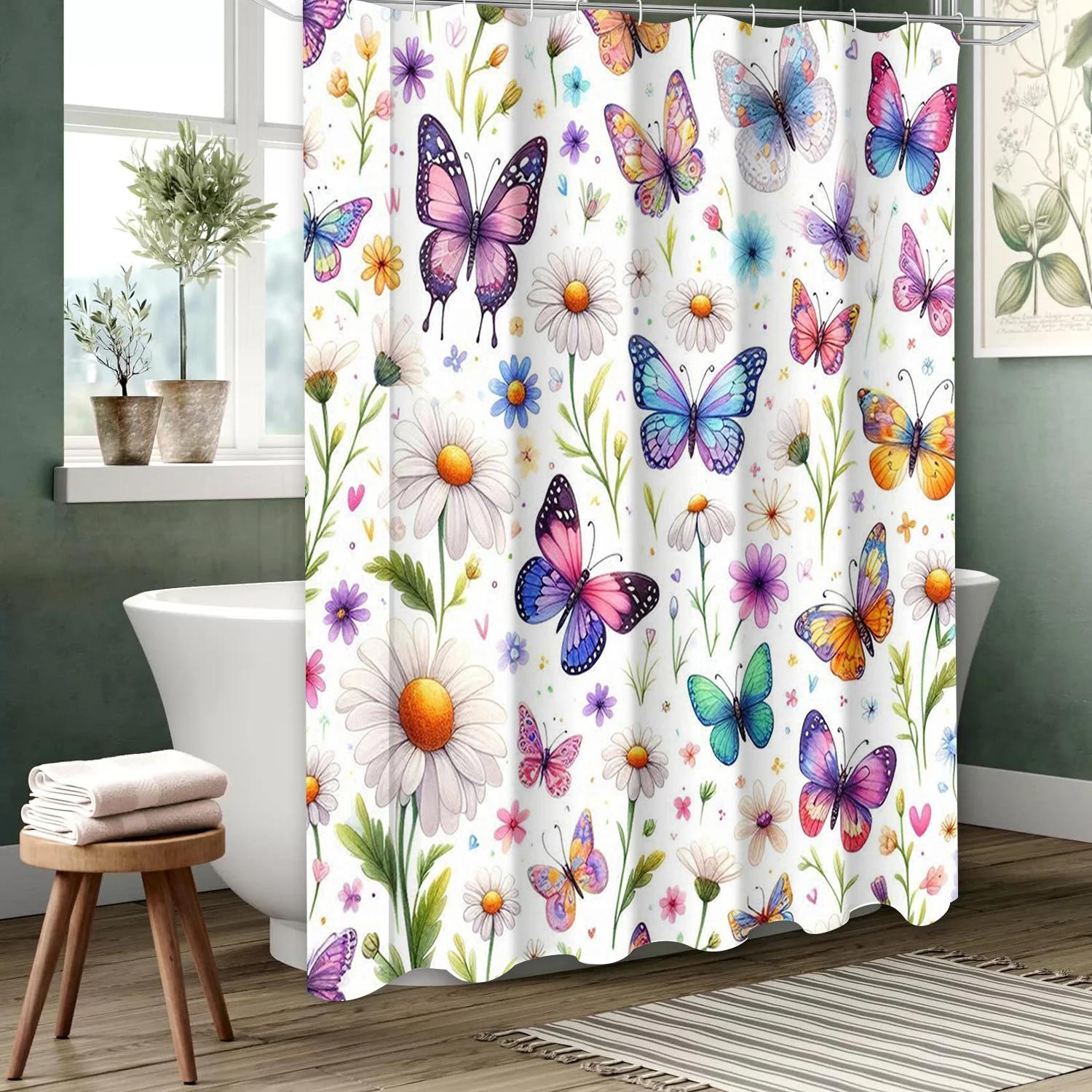 

Butterfly pattern Bathing Curtain Bathroom Shower Curtain Waterproof With 12 Hooks Home Deco Free Ship Shower curtain waterproof 180x180cm curtain синий