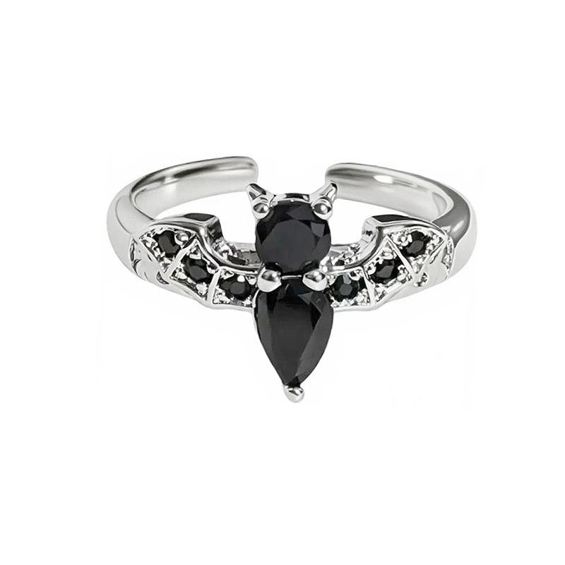 Irregular Love Dark Personality Black Zircon Bat Open Ring Niche Punk Stacked Ring Woman