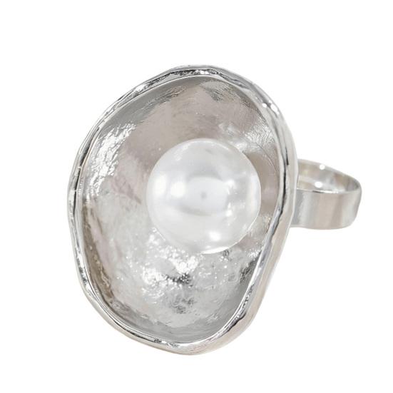 Finger Ring Imitation Pearl Embellishment Artistic Irregular Shape Wide Double-Strip Design Women Ring Anti-Oxidation Jewelry