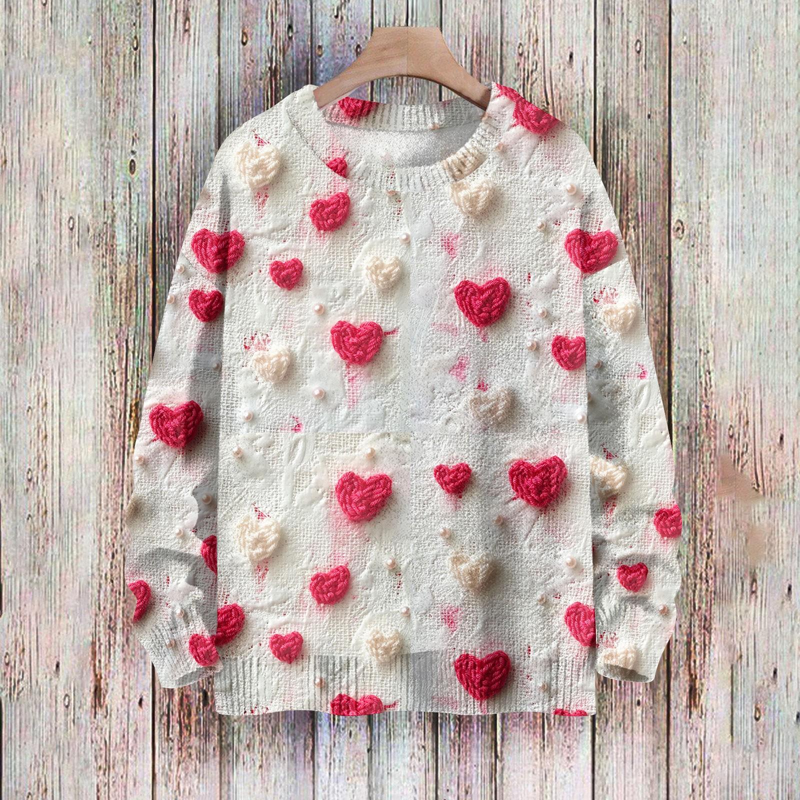 С Днем святого Валентина толстовки для женщин вязаный свитер симпатичная рубашка осенний свитер с круглым вырезом топы L 2227₽