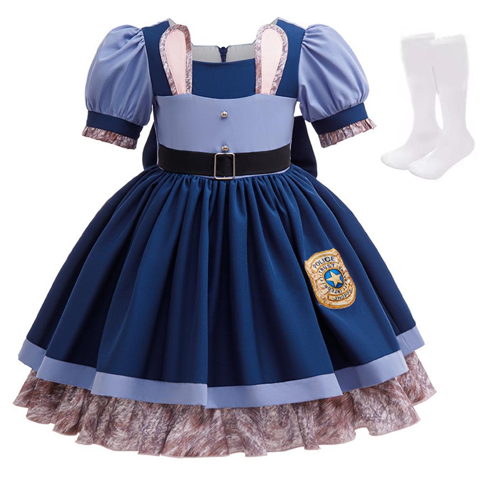 

New Movie Crazy Zoo Rabbit Cosplay Costumes For Carnival Children Perform Police Role-play Dress With Socks Girls Birthday Dress 100 синій