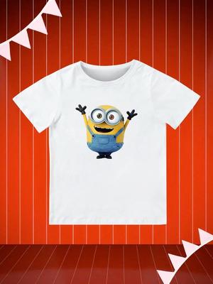 Round Neck Printed Pattern Pullover Short Sleeve Kids Tops Minions