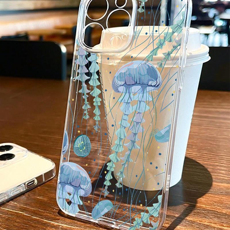 Blue Jellyfish Transparent Phone Case Compatible with iPhone 14, iPhone 15 Plus Covers, 11/12/13/16/17