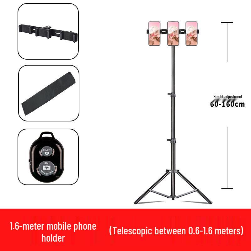 Mobile Streaming Stand with LED Fill Light and Multi-Camera Mount for Desktop and Outdoor Photography