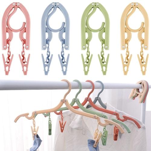 Folding Clothes Hangers, Portable Hangers, 4-Pack, Travel Hangers, Foldable Clothes Rack with Clips, Non-Slip, Portable, Perfect for Home, Travel, and