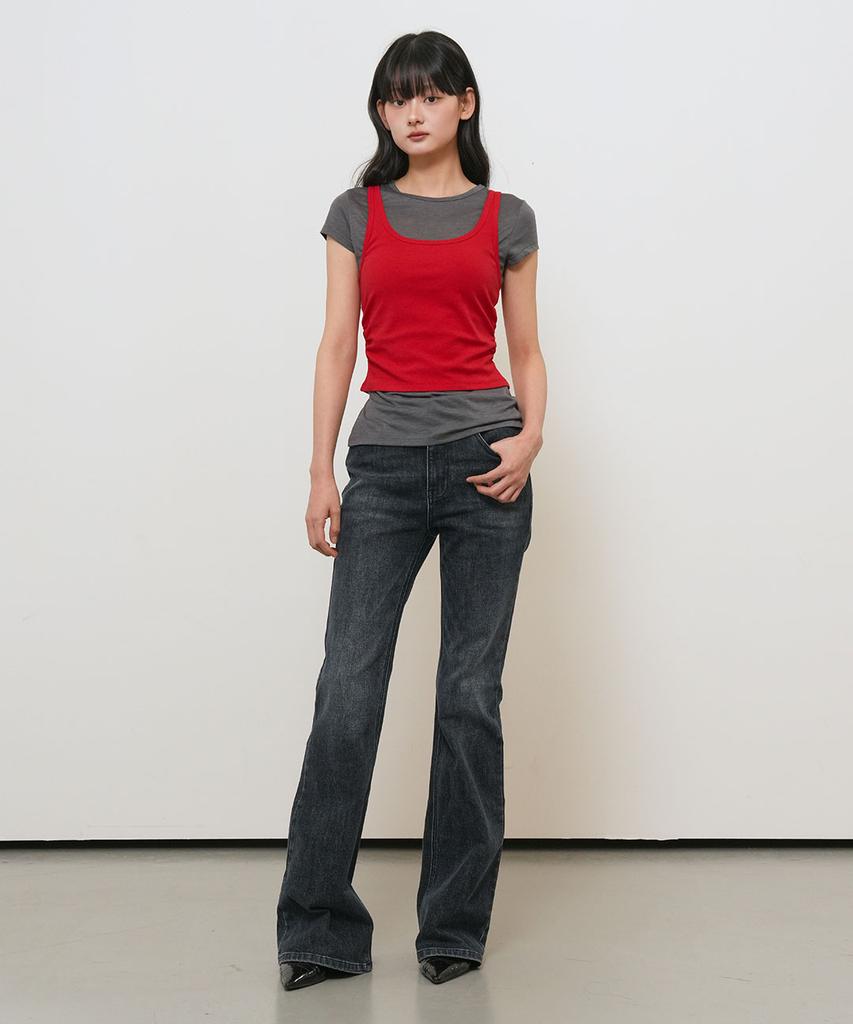 GENERALIDEA Two-Way Color Layered T-Shirt [Red] / Gf2Lts532