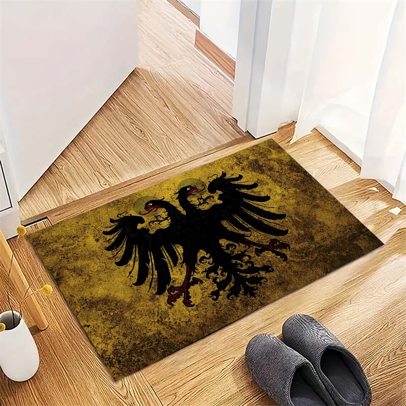 Vintage Yellow Background Double Headed Eagle Print Area Rug, Non Slip Soft Floor Mat Living Room Home Decor Carpet