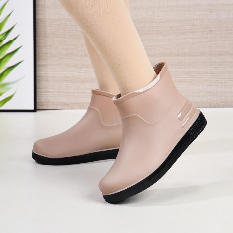 New Waterproof Shoes Female Student Rain Shoes Low-top Short Tube Fashion Plastic Shoes Non-slip Warm Velvet Cotton Cover Shoes