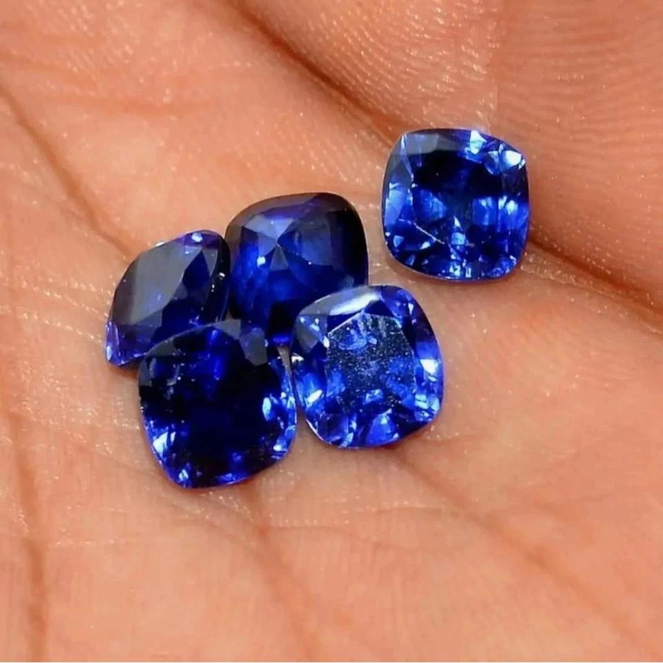 5 Pcs Natural Ceylon Blue Sapphire 50 Ct Cushion Cut Gemstone Lot For Jewelry