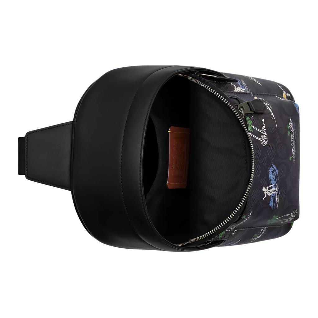 Coach Waist 19 Surf Print Brand Logo Signature Coated Canvas And Smooth Calfskin Waist Bag Small Unisex Waist Bag Black CBJ12-QBA5F